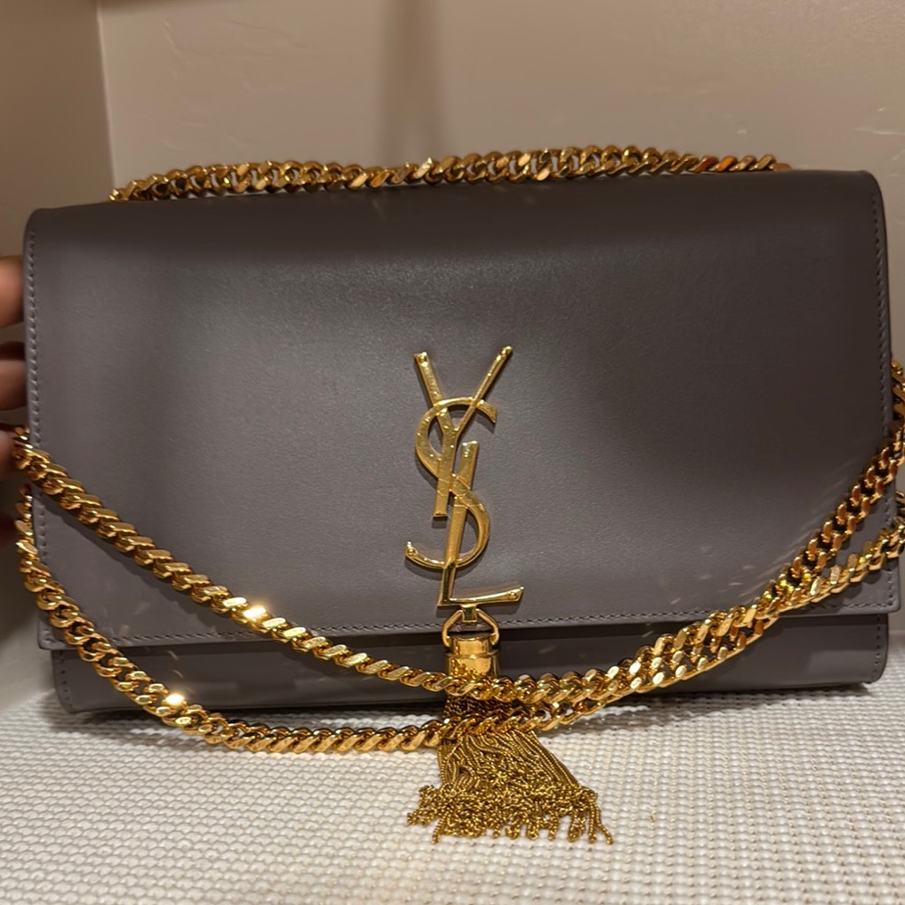 Yves Saint Laurent Gray Gold Shoulder Bag